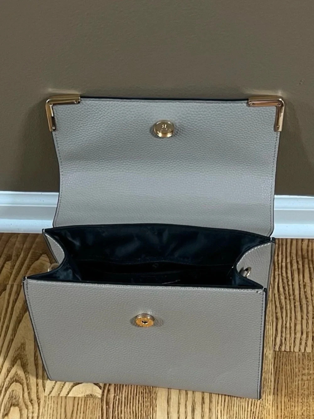 Dune London Gray Snake-Print Flap Top-Handle Satchel